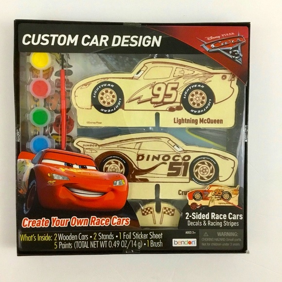 Disney Pixar Cars 3 Lightning McQueen Cruz Ramirez Wooden Race Car Paint Crafts - Picture 1 of 4